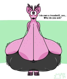 1girls anthro blush blushing breasts cleavage clothed deer deer_girl female freckles_on_breasts huge_breasts hyper hyper_breasts mattthetooncat nipple_bulge original original_character pink_fur sagging_breasts saggy_breasts talking_to_viewer text