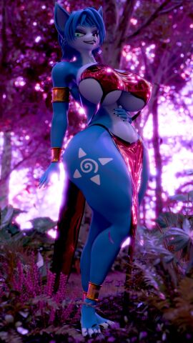 1girls alternate_version_available anthro ass barefoot big_ass big_breasts bikini black_nails blender blue_eyes blue_fur blue_hair breasts canine fat_ass female forest fox fox_ears fox_girl fox_tail furry gold_(metal) gold_jewelry hand_on_waist krystal krystal_(star_fox) loincloth looking_at_viewer looking_down massive_breasts mature_female milf nintendo nipple_bulge nipples_visible_through_clothing purple_latex severalbaps small_waist smile sole_female star_fox swimsuit tattoo thick_thighs two-tone_body two-tone_fur vixen warfare_krystal warfare_machine white_fur wide_hips