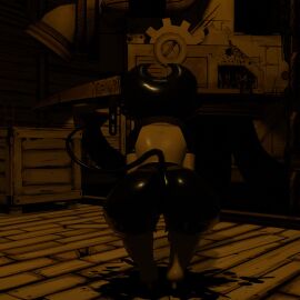 ass_clapping ass_shake ass_up bendy bendy_and_the_ink_machine bendy_fem clothed clothing darling_(cally3d) giggle laugh looking_back no_panties sepia tagme thick_ass twerking video