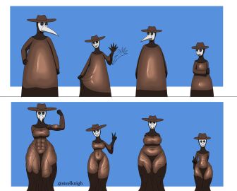 4girls abs ass athletic athletic_female bbw big_ass big_breasts bird_mask breasts chubby_female female flat_chest looking_at_another looking_at_viewer muscular muscular_female overcoat plague_doctor plague_doctor_mask simple_background small_breasts steelknigh watermark