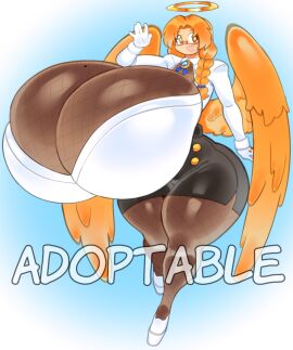 angel angstrom blonde_hair breasts clothed dress female glasses halo hyper_breasts mole pillow_shading smile stockings wings