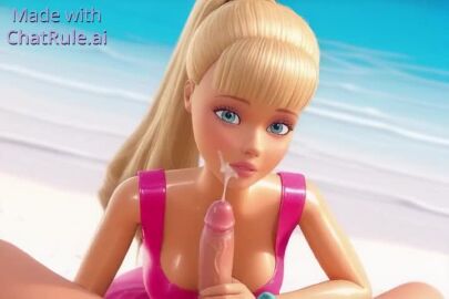 1boy 1boy1girl 1girls ai_generated barbie_(franchise) bracelet breasts cum day dress ejaculation erection female handjob jewelry lips looking_at_viewer male ocean outdoors parted_lips penis pov projectile_cum solo_focus straight tagme toy_story veins video water