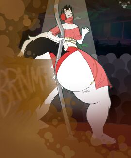 1boy 2d 2d_(artwork) 2d_artwork ass belly_dancer belly_dancer_outfit bending_pole big_ass big_butt big_thighs black_and_white_fur black_fur brown_fart brown_fart_cloud charles_calvin crowd crowd_watching digital_drawing_(artwork) digital_media_(artwork) fart fart_cloud fart_everywhere fart_fetish farting fur gassyassskunk_(artist) grabbing_pole headgear headphones headset headwear henry_stickmin_(game) huge_ass huge_butt loincloth male male_only massive_ass massive_butt people_in_background people_watching pole_between_ass pole_grab red_headgear red_headphones red_headwear red_underwear skunk skunk_charles_(deelikedeez) skunk_ears skunk_tail spotlight stomach_growling stomach_gurgle stomach_gurgling stomach_noises stomach_sounds strip_club stripper_pole text thick_thighs thighs underwear watermark white_fur