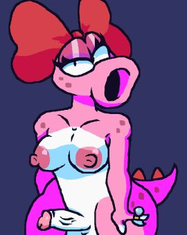 anthro birdo breasts curvy_figure frosteinbun futanari genitals intersex mario_(series) microsoft_paint nintendo nipples nude penis pink_body reptile rule_63 scalie solo tartfrost