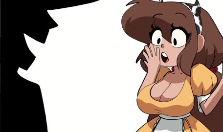 1boy 1girls between_breasts bouncing_breasts breasts cleavage coolerinker fondling_breast funny glowing inker_comics inkershike mona_(inker_comics) silhouette skeleton tagme uranium video