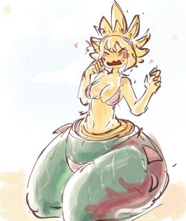 big_breasts bikini blush breasts cleavage exaggerated_anatomy fanart female fossil_pokemon gumiboomy hourglass_figure monster_girl oc open_mouth pokemon_(species) shy solo_focus thick_thighs twitter_user_oc underboob verdantmosu wide_hips