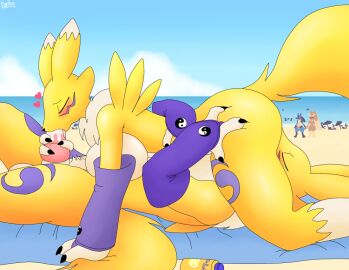 69_position anthro anthro_only balls bandai_namco beach being_watched big_breasts blush bodily_fluids breast_squish breasts canid canine chest_tuft closed_eyes clothing crossover cum cum_in_mouth cum_inside cunnilingus dgfox digimon digimon_(species) digital_media_(artwork) duo fellatio female female_penetrated fox foxmon_(dgfox) generation_4_pokemon genital_fluids genitals gloves handwear heart_symbol knot looking_at_another lopunny lucario male male/female male_penetrating male_penetrating_female male_renamon mammal neck_bulge nintendo oral oral_penetration orange_body penetration penile penis pokemon pokemon_(species) pussy renamon sand sex squish tuft vaginal_penetration yellow_body