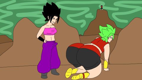 1futa 1girls ass big_ass bulge caulifla dragon_ball female futanari intersex kale prostration