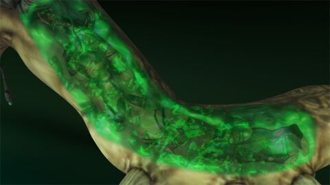 3d alien bikini dead_or_alive dead_or_alive_5 defeated faint female goo kktzane knocked_out leather lingerie nyotengu ryona shiny shiny_clothes shiny_hair shiny_skin swimsuit unconscious underwear vore vore_belly