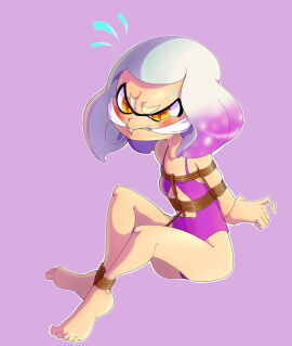 blush bondage bound bound_ankles bound_arms boundlightning cleave_gag damsel_in_distress female female_focus female_only gag gagged gagged_female humanoid looking_at_viewer nintendo pearl_(splatoon) rope rope_bondage splatoon splatoon_2 submissive submissive_female swimsuit thighs yellow_eyes
