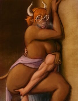 1boy 1girls 2024 absurd_res against_surface against_wall anthro ass barely_visible_genitalia barely_visible_penis big_ass big_breasts big_butt bovid bovine breasts brown_body brown_fur brown_hair clothed clothed_anthro clothed_female clothed_human clothed_male clothing digit_ring duo european_mythology eyewear female female_anthro female_on_human finger_ring fur genitals glasses greek_mythology hair hi_res horn human human_on_anthro husband_and_wife interspecies jewelry korinna_avarta larger_anthro larger_female male male/female male_human male_human/female_anthro male_on_anthro mammal married_couple minotaur mythology nipples partially_clothed partially_clothed_anthro partially_clothed_female penis rayoutofspace ring sex side_view sideboob size_difference slightly_chubby smaller_human smaller_male standing standing_sex toga wall_press wedding_ring