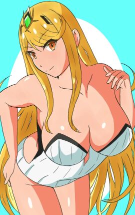artist_request blonde_hair breasts female female_only mythra nintendo sa_ga14ff solo swimsuit xenoblade_(series) xenoblade_chronicles_2