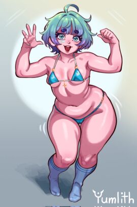 argentina ass big_ass big_breasts big_butt bikini breasts curvaceous curvaceous_female curvaceous_figure curvy curvy_figure curvy_hips cyan_hair female female_focus female_only original original_character short_hair thigh_highs yumlith