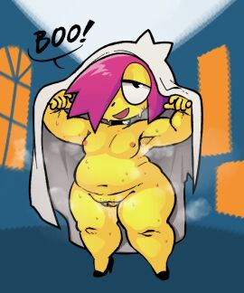 1girls a-gal breasts chubby female ghost_costume nude pussy steam tagme