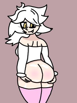 alex ass ass_focus back_view big_ass big_butt big_eyes blush breasts female grabbing_own_ass happy medium_breasts oc pookyelgato short_hair thick_thighs thigh_highs white_hair yellow_eyes