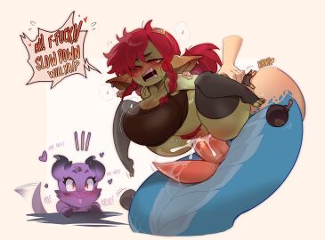 2girls ambiguous_gender ambiguous_on_female breasts cum cum_in_pussy cum_inside duo_focus female female_focus gigantic_breasts goblin goblin_female green-skinned_female green_skin kanel kobold lamia monster monster_girl naga original pussy raped_by_monster shortstack snake vaginal_penetration