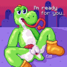 anthro anus ass balls blue_eyes cilokyne clothing countershading digital_media_(artwork) footwear genitals grass green_body hi_res inviting inviting_to_sex long_tongue male mario_(series) nintendo orange_clothing orange_footwear orange_shoes outdoor_nudity outdoors outside penis pixel_(artwork) pixel_art pixelated plant presenting presenting_anus presenting_hindquarters purple_grass red_anus red_penis red_sky shoes short_tail sitting sky solo spread_legs spreading super_mario_bros. tail tongue tongue_out white_balls white_body yoshi