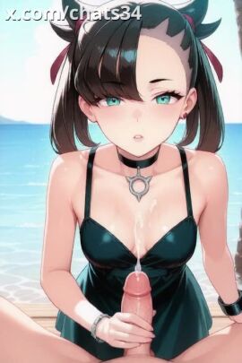 1boy 1boy1girl 1girls ai_generated bracelet breasts cum day dress ejaculation erection female handjob jewelry lips looking_at_viewer male marnie_(pokemon) ocean outdoors parted_lips penis pokemon pov projectile_cum solo_focus straight tagme veins video water