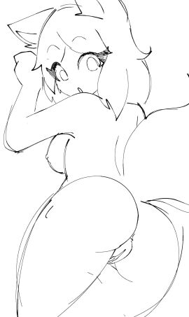 1girls 2024 animal_ears ass ass_focus black_and_white cathie_(rivergravidade) doodle eyelashes female female_focus female_only from_behind looking_back presenting_ass pussy rivergravidade short_hair sketch solo solo_female solo_focus surprised surprised_expression tagme tail vagina