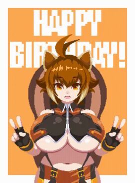 1girls animated animated_gif arc_system_works big_breasts blazblue blazblue:_continuum_shift bouncing_breasts breasts female gif huge_breasts makoto_nanaya pixel_animation pixel_art sakuemon solo solo_female squirrel_ears squirrel_tail