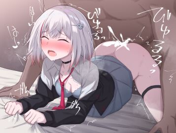 1boy 1girls ahe_gao blush closed_eyes clothed clothed_female_nude_male clothed_sex crying doggy_style dtto. female hair_ornament male multicolored_hair on_bed orgasm orgasm_face red_eyes red_hair reject_(esports) sabo_(12454861) sex sex_from_behind skirt virtual_youtuber vtuber white_hair