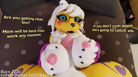 2024 3d absurd_res anthro areola bacn bandai_namco bed bedroom bedroom_sex big_breasts blush bodily_fluids breast_play breast_squish breasts brother brother_and_sister canid canine claws detailed_background dialogue digimon digimon_(species) digital_media_(artwork) duo english_text erection eyewear female first_person_view fox furniture genitals glasses hand_on_breast hi_res huge_breasts incest looking_at_viewer lying male male/female male_pov mammal naked nipples nude on_bed open_mouth paizuri penile penis renamon renamon_(bacn) saliva saliva_string sex sibling sister squish text titjob white_body yellow_body