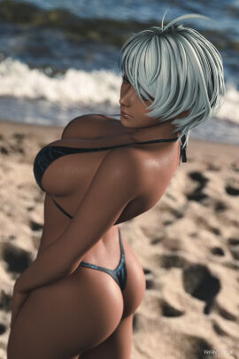 1girls 3d athletic athletic_female beach big_breasts bikini blue_eyes blue_hair breasts busty dark-skinned_female dark_skin dead_or_alive dead_or_alive_xtreme_venus_vacation female female_focus female_only hourglass_figure outdoors outside patty_(dead_or_alive) rantdox short_hair solo tagme wide_hips