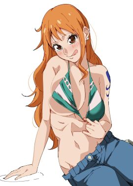 1girls 75ryrnyp9rtngjo adult adult_female arm_support arm_tattoo belly belly_button bikini bikini_top blue_jeans blue_tattoo blush blush_face blush_lines blushed_face blushing_at_viewer blushing_face blushing_female breasts busty busty_female cleavage collarbone dot_nose earrings embarrassed_expression embarrassed_female female female_focus female_only fingers green_bikini green_bikini_top green_string_bikini green_swimsuit green_swimwear half_naked half_nude hand_on_floor hand_on_ground head_tilt high_resolution highres horny horny_expression jeans large_breasts lean_figure legs light-skined_female light-skinned_female light_skin long_hair looking_at_viewer mature_female naked naked_female nami_(one_piece) narrow_waist navel nude nude_female nudity one_piece orange-eyed_female orange-haired_female orange_eyebrows orange_eyes orange_hair shoulders simple_background sitting sitting_on_ass sitting_on_floor sitting_on_ground slender_body slender_waist slim_female slim_waist solo string_bikini striped_bikini striped_bikini_top striped_string_bikini striped_swimsuit striped_swimwear swimsuit swimwear tattoo tattoo_on_arm tattooed_arm thighs thin_waist tilted_head tongue tongue_out underboob upper_body white_background white_bikini white_bikini_top white_string_bikini white_swimsuit white_swimwear
