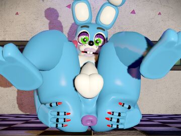 1boy 3d animatronic ass balls black_eyebrows buckteeth cotton_tail femboy five_nights_at_freddy's five_nights_at_freddy's_2 furry gay green_eyes humanoid_genitalia humanoid_penis male nude penis rabbit scottgames solo source_filmmaker toy_bonnie_(fnaf) white_tail