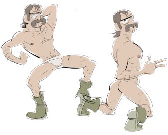 ass balls body_hair bulge clarence facial_hair flaccid male male_only mel_sumouski moustache nude on_knees penis posduroo sitting solo solo_male spread_legs underwear