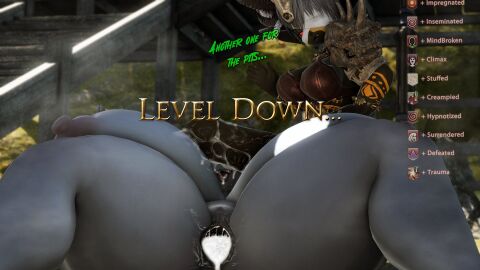 1futa 1girls 3d after_sex breasts cum cum_drip cum_in_mouth cum_in_pussy cum_inside dark-skinned_female dark_skin debuff dialogue domination duo english_text female final_fantasy_xiv fucked_senseless fucked_silly futa_on_female futanari game_mechanics gameplay_mechanics goblin goblin_futa gpose_(ffxiv) huge_breasts implied_impregnation intersex lalafell leg_lock legs_crossed level_down level_drain miqo'te nude penis penis_awe penis_in_face penis_on_face penznezlala pinned pussy sex_slave size_difference small_dom_big_sub status_effect taller_female text