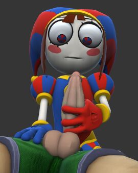 1boy 1girls 3d 3d_model balls clown_girl color crossover eastern_and_western_character female glitch_productions grey_background horn human little_mac looking_at_penis looking_down looking_down_at_penis male masturbation muscular muscular_male nintendo penis pomni pomni_(the_amazing_digital_circus) punch_out pussy sex straight tadc testicles the_amazing_digital_circus weird_crossover white_body white_skin