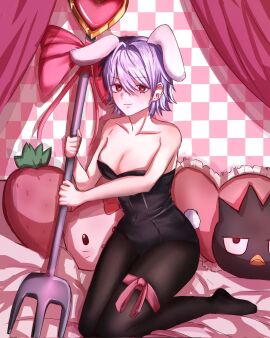 alternate_costume breasts bunny_ears bunnysuit canon_genderswap cleavage female female_only full_body genderswap_(mtf) ginko_sakata gintama gintoki_sakata hello_kitty_(series) kneeling looking_at_viewer medium_breasts pantyhose pillows pink_background playboy_bunny plushie red_eyes rule_63 sanrio silver_hair smile solo thigh_strap uyeon66589558 white_hair wide_hips