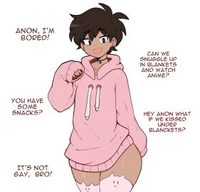 1boy 1femboy 2021 4k absurd_res absurd_resolution absurdres anime_dork_boyfriend_meme ass big_ass big_butt big_eyes big_thighs choker dark-skinned_male dark_hair dark_skin duplicate earrings femboy femboysub happy happy_sub hi_res high_resolution highres hoodie looking_at_viewer male male_focus male_only ms_pigtails original original_character piercing piercings pink_clothing pink_hoodie pink_sweater skyguyart smile smile_at_viewer smiley_face smiling smiling_at_viewer solo solo_focus solo_male stockings sweater tagme teasing text thick thick_ass thick_legs thick_thighs thigh_gap thigh_highs thighhighs thighs upscaled