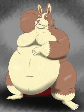 alythewolfcat anthro belly big_belly elderly_male embarrassed hand_on_belly hand_over_head hi_res huge_belly hyper hyper_belly lagomorph leporid male mammal morbidly_obese nintendo obese overweight overweight_male peppy_hare rabbit sitting star_fox