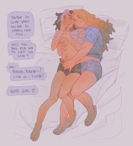 1futa 1girls 2d arm_hair bad_feet bed black_hair blonde_hair blush body_hair butch dialogue digital_media english_dialogue erection facial_hair female futa_on_female futanari handjob intersex izviiini kotya_(izviiini) laying_down leg_hair lesbian mole_under_mouth nipple_tweak nipples nonbinary on_bed original original_character penis pillow precum romantic sasha_(izviiini) shirt_grab shirt_lift text text_bubble trans_woman transfem underwear