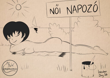 1girls ass barefoot beach black_and_white black_hair boat brighteyedbeast bubble_ass bubble_butt completely_nude fat_ass female female_only full_body hungarian jucika laying_down naked naked_female nude nude_female ocean short_hair solo solo_female sun tagme text watermark