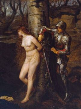1boy 1girls artist_request bondage classic_painting damsel_in_distress female fine_art knight male medieval medieval_armour medieval_clothing naked naked_female nude nude_female painting painting_(artwork) rope rope_bondage straight tagme_(artist)
