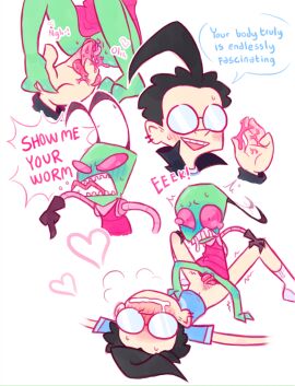 alien alien_genitalia blush d-blue dialogue dib_membrane feet fingering invader_zim mounting size_difference zim zim_(invader_zim)