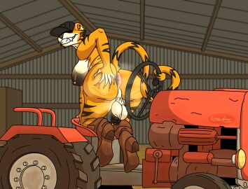 absurd_res anthro anus ass ass_grab aurore_(lino_the_lion) balls big_ass big_butt black_body black_fur black_penis black_stripes boots boots_only breasts butt_grab clothing digital_media_(artwork) dirty_clothing ear_piercing eyeless farm farmer felid feline female footwear footwear_only fur futanari genitals hand_on_ass hand_on_butt hat hat_only headgear headgear_only headwear headwear_only hi_res humanoid_genitalia humanoid_penis intersex legwear lino_the_lion machine mammal mostly_nude musk musk_clouds nipple_piercing nipples nude orange_body orange_fur outside pantherine penis piercing ring_piercing saggy_balls shaded shadow shoes simple_background solo spread_ass spread_butt spreading striped_body striped_fur stripes tail tiger tractor vehicle white_body