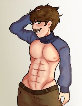 brown_hair moustache muscles nathan_haunted_hotel nathan_hauntedhotel nipples smile