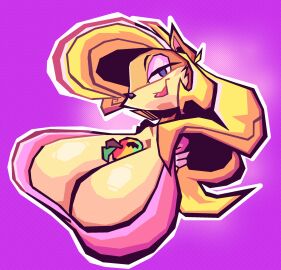 2d 2d_(artwork) 2d_artwork activision bandicoot blonde_hair breasts cleavage crash_(series) crash_bandicoot_(series) female female_only fruit furry furry_female furry_only hair huge_boobs huge_breasts sabs3 tawna_bandicoot video_game_character wumpa_fruit