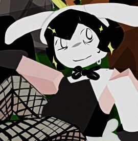 artist_request blocky_body bunnysuit fishnet_legwear forsaken_(roblox) gloves helmet nervous nervous_smile posing_for_the_viewer ringmaster_(forsaken) roblox roblox_game robloxian smiling_at_viewer sweat tagme uncertain