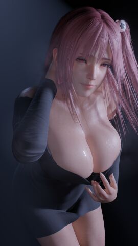 1girls 3d 3d_render bent_over breasts cleavage dead_or_alive dress female hair_ornament honoka_(doa) large_breasts lazyprocrastinator pink_eyes pink_hair ponytail side_ponytail skull_hair_ornament solo_female teenage_female teenager