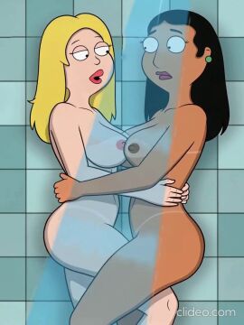 10_seconds ai_animation ai_assisted ai_generated american_dad animated animation arabian big_breasts black_hair blonde_hair dark_skin francine_smith light_skin linda_memari scissoring sexfightfun shower shower_sex showering tagme tan tanline tribadism video yuri
