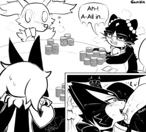 animal_genitalia bell bell_collar beta_pokemon_(species) beta_pokemon_games bliss_(rymherdier) blush bodily_fluids braixen canid canine card card_game clenched_teeth collar cunnilingus digital_media_(artwork) ejaculation english_text erection eyewear felid feline female female/female feral fur furniture gambling gaming generation_5_pokemon generation_6_pokemon generation_9_pokemon genital_fluids genitals glasses group heart_symbol inner_ear_fluff looking_pleasured male mammal meowscarada nintendo open_mouth oral orgasm penis playing_card pokemon pokemon_(species) pokemon_gold_beta poker poker_chip poker_table public public_sex purrloin pussy pussy_ejaculation rinrin rinrin_(pokemon_gold_beta) rymherdier rynring sex smile table tail teeth text tongue tongue_out tuft vaginal_fluids vaginal_penetration wearing_glasses