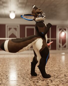 3d_(artwork) absurd_res anthro ass bioluminescence blender_(artwork) brown_body brown_fur cirvulp collar dalearts digital_media_(artwork) eyewear fur genitals glasses glowing hi_res inside lobby looking_at_viewer male penis pose presenting presenting_hindquarters presenting_penis solo standing tapering_penis touching_penis