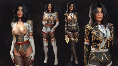 3d asian asian_female black_hair breasts clair_obscur:_expedition_33 jackycracky lune_(clair_obscur:_expedition_33) mascara nipples pussy shaved_pussy tattoo uniform