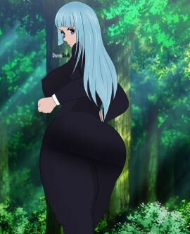 1girls ass ass_focus big_ass big_breasts blue_hair breasts clothed divine_goth female human human_female jujutsu_kaisen kasumi_miwa long_hair looking_at_viewer teenager useful white_skin