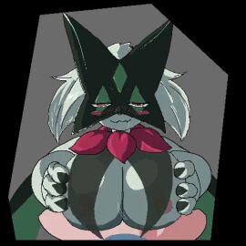 1boy 1girls animated anthro areola big_breasts blush bodily_fluids breast_play breast_squish breasts censor_bar censored censored_genitalia continue_after_cum cum cumshot duo ejaculation engulfing_paizuri female first_person_view generation_9_pokemon genital_fluids genitals hand_on_own_breast human human_on_anthro humanoid_genitalia humanoid_penis interspecies looking_at_viewer low_res male male/female mammal mask meowscarada nintendo nipples penis pink_areola pink_eyes pink_nipples pokemon pokemon_(species) pokephilia post-orgasm post-orgasm_paizuri post-orgasm_torture size_difference sky_necko squish